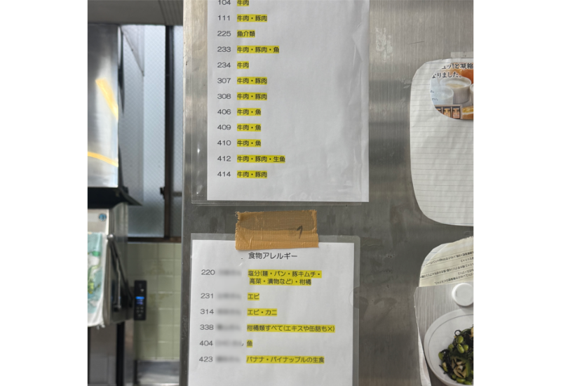 アレルギー等の確認