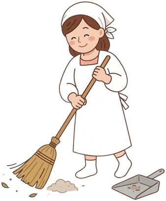 掃除する女性
